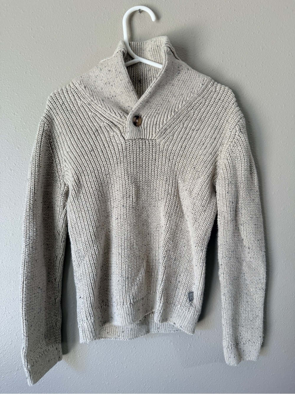Boys Shawl Collar Knit Sweater - Cream